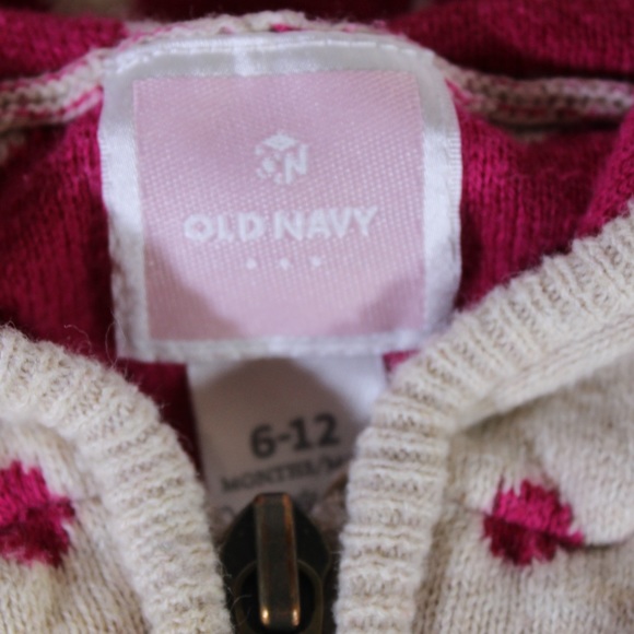 OLD NAVY Polka Dot Hooded Full Zip Up Sweater Beige Neutral Pink Layered 6-12 M - Picture 4 of 5